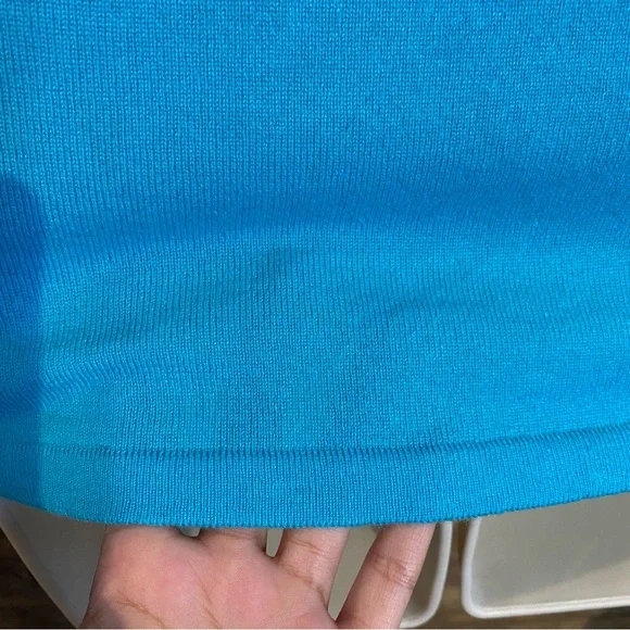 100% CASHMERE TURQUOISE KNIT SWEATER T SHIRT - Picture 8 of 8